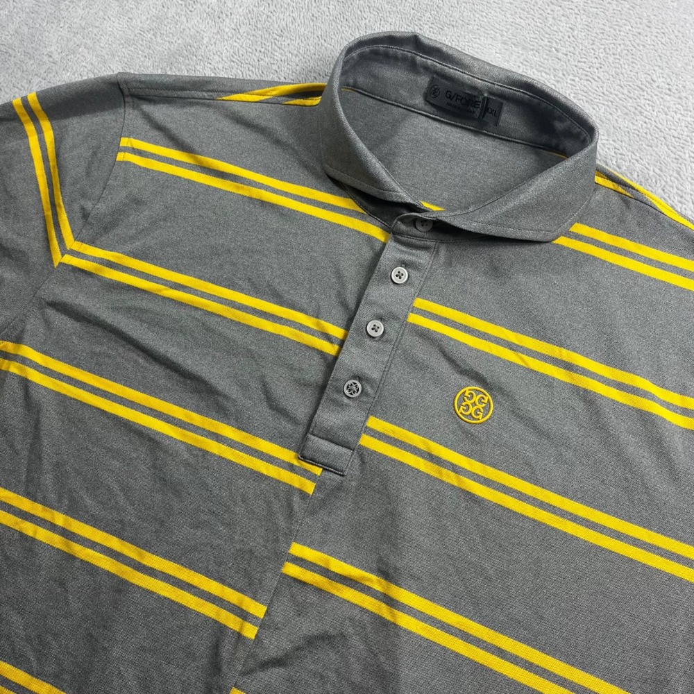 G/FORE Mens WM Phoenix Open Stripe Polo Shirt Grey Yellow XXL